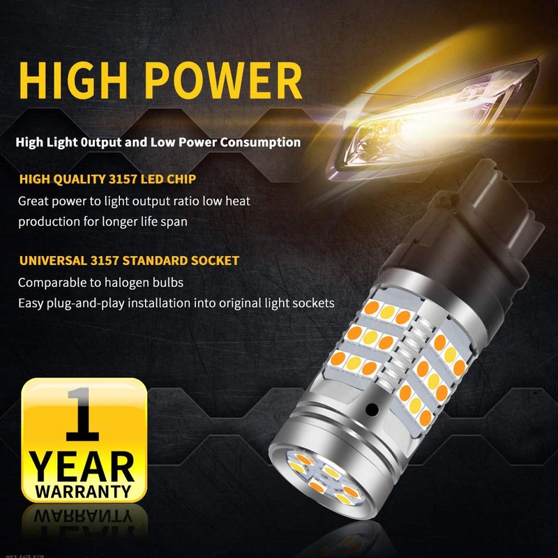 OPL5 3157 LED Bulbs Switchback Amber Turn Signal Lights 12V White Side Light Switchback Led Bulbs 42 Led Error Free Canbus Built-in Load Resistor 2Pcs 3157 3057 Car Blinker Lamp (White Amber 3157) - Image 3